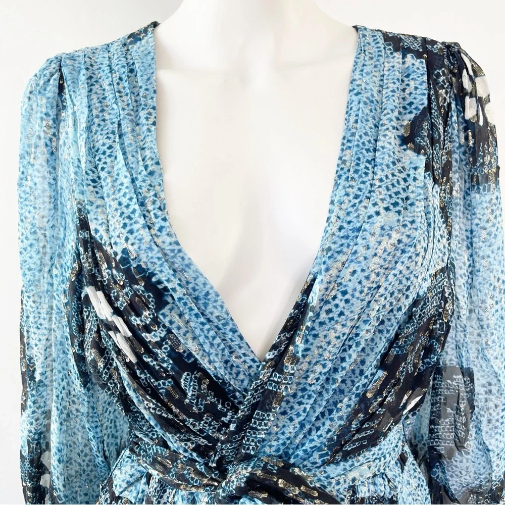 Ulla Johnson NOEMI Dress Size 12 Silk Metallic Mini Shibori Print in Sky Blue - Picture 5 of 16